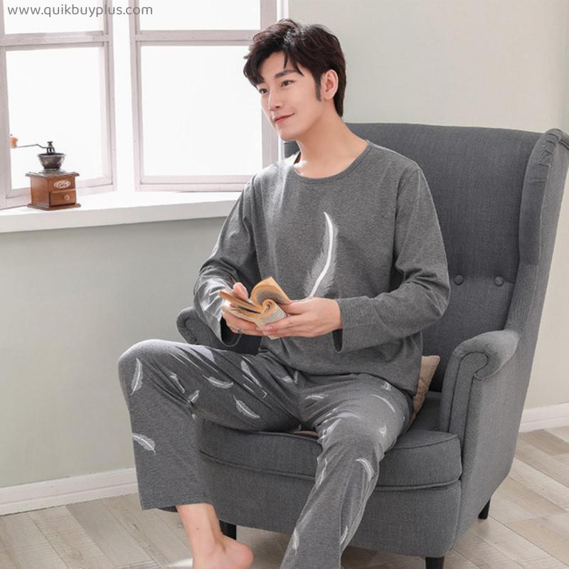 Autumn Winter Men Pajamas Set Cotton Print Sleepwear Night Suit Casual Long Sleeve Plaid Pants Pyjamas Plus Size Homewear 4XL