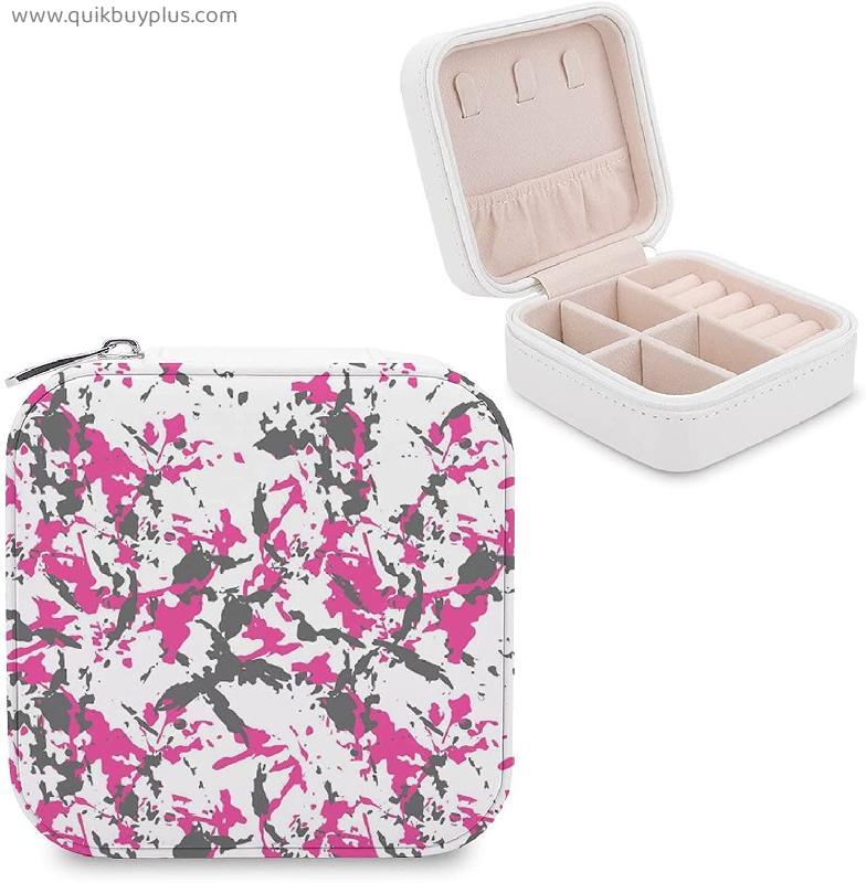 BAIKUTOUAN Camouflage Pink And Dark Grey Cute Square Zip Jewelry Storage Box Organizer Travel Display Case for Rings Earrings Necklaces Print Mini