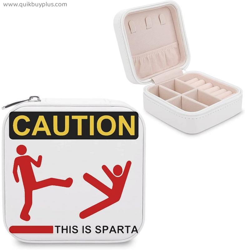 BAIKUTOUAN Caution This Is Sparta Cute Square Zip Jewelry Storage Box Organizer Travel Display Case for Rings Earrings Necklaces Print Mini
