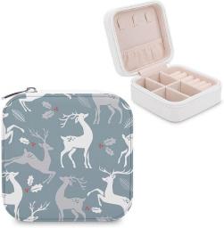 BAIKUTOUAN Christmas Pattern with Deer Cute Square Zip Jewelry Storage Box Organizer Travel Display Case for Rings Earrings Necklaces Print Mini