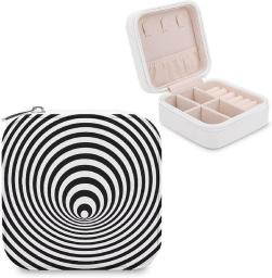 BAIKUTOUAN Escher Optical Swirl Impossible Optic Graphic Endless Effect Cute Square Zip Jewelry Storage Box Organizer Travel Display Case for Rings Earrings Necklaces Print Mini