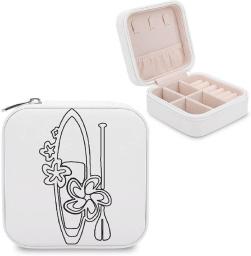 BAIKUTOUAN Flowers Paddle Surf Board Cute Square Zip Jewelry Storage Box Organizer Travel Display Case for Rings Earrings Necklaces Print Mini