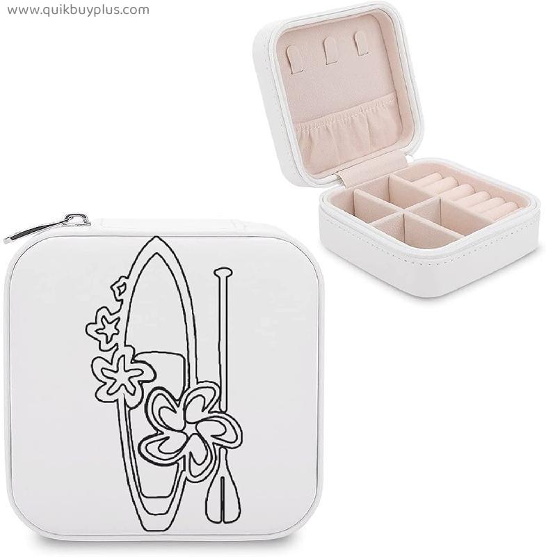 BAIKUTOUAN Flowers Paddle Surf Board Cute Square Zip Jewelry Storage Box Organizer Travel Display Case for Rings Earrings Necklaces Print Mini