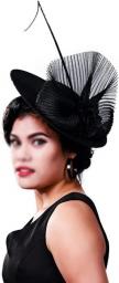 BAPYZ Dotted Mesh Bridal Wedding Hats And Chic Fascinators For Woman Party Feather Veil Headdress Vintage (Color : Black, Size : 30 Cm)