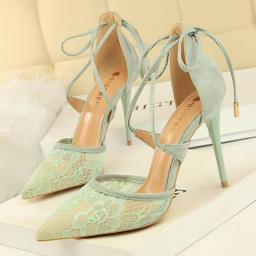 BIGTREE Shoes New Cross Straps Women Sandals Mesh Lace Sexy High Heels Stiletto Party Shoes Summer Heeled Sandals Ladies Pumps