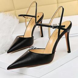 BIGTREE Shoes Pu Leather Women Sandals Summer Shoes Hollow Out Stiletto Heels Sandals Ladies Pumps Fashion Party Shoes 2022 New