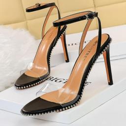 BIGTREE Shoes Transparent Women's Sandals Metal Rivets High Heels Sandals Summer Shoes For Women Pumps Plus Size 43 Ladies Shoes
