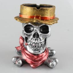 BUF Resin Crafts Skull Statue For Home Decor Buccaneer Ashtray Creative Halloween Decoration Ornaments