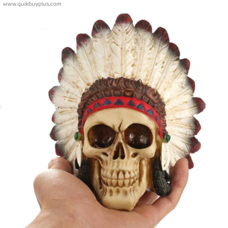 BUF Resin Indian Style Skull Statue Home Decor Crafts Ornaments Sculpture Halloween Decoration Accessories Personalized Gifts