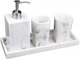 BWWNBY Bathroom Accessories Set,4 Pieces Marble Bathroom Vanity Countertop Accessory Set with Bathroom Toothbrush Holder Set,Soap Dispenser,Tumbler,Soap Dish for Bathroom Home Decor(4pcs/Set)