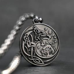 BaiJaC ZIRUIGONG Nhlzj Fenrir Necklace Viking Nordic Mythology Retro Celtic Wolf Pendant Stainless Steel Chain (Color : Wheat Ear Chain) Wheat Ear Chain (Color : Interlocking Chain)