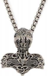 BaiJaC ZIRUIGONG Nhlzj Nordic Viking Thor's Hammer Mjolnir Celtic Knot Pendant Necklace, Men Stainless Steel Odin Raven Totem Pagan Amulet, Fashion Charm Gothic Biker Protection Jewelry - -