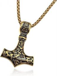 BaiJaC ZIRUIGONG Nhlzj Norse Thor's Hammer Pendant Vikings Necklace for Men Retro God Mythology Legendary Keyring Mjolnir Odin Symbol Necklaces (Color : Gold) Gold (Color : Silver)