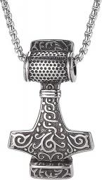 BaiJaC ZIRUIGONG Nhlzj Odin Thor's Hammer Mjolnir Stainless Steel Pendant Necklace, Nordic Mythology Celtic Knot Totem Amulet,Vintage Clavicle Chain Pagan Men Protection Jewelry - -