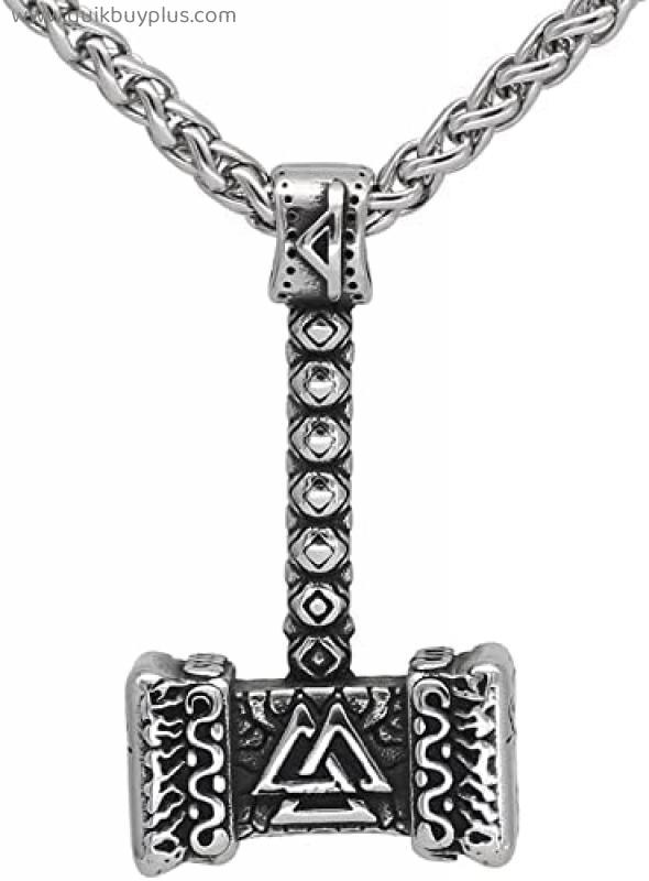 BaiJaC ZIRUIGONG Nhlzj Thors Hammer Necklace Small Mjolnir Necklace Men Norse Mythology Jewellery Talisman Necklace to Protect Against Evil (Color : Mjolnir) Mjolnir (Color : Valknut)
