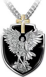 BaiJaC ZIRUIGONG Nhlzj Viking Jewelry Mens Necklace Archangel St Michael The Medals Angel Wings Faith Cross Pendant Necklace - -