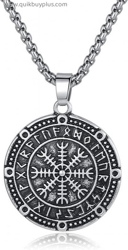 BaiJaC ZIRUIGONG Nhlzj Viking Knot Vegvisir Compass Charm Chain Necklace Norse Celtic Knot Pendant Talisman Necklace - -