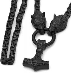 BaiJaC ZIRUIGONG Nhlzj Viking Thor's Hammer Pendant Black Byzantine Chain,Men Stainless Steel Mjolnir Wolf Head Amulet Necklace,Handmade Retro Christmas (Color : Gold, Size : 20 Inch) Gold 20 Inch