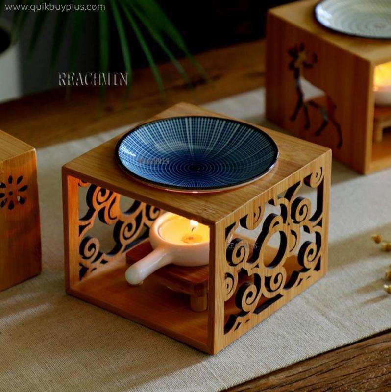 Bamboo Wood Hollow Fragrance Lamp Oil Furnace Aroma Burner Candle Holder Candlestick Vase Romantic Crafts Gifts Home Decoration