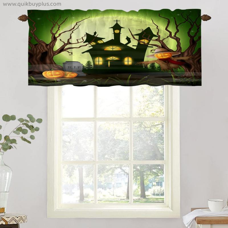 BaoNews Scary Halloween Autumn Kitchen Valances Window Curtain, Creepy Ghost in Woods Halloween Haunted House Blackout Decoration Window Valances Curtains Drapes Kitchen Bedroom, 52 X 18 Inch