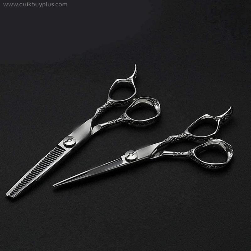 Barber Scissors 5.5 Inch Professional Hairdressing Set 440C Dragon Handle Cut Professional Haircut Flat + Tooth Scissors Set Scissors (Color : Silver)