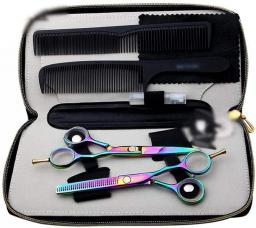 Barber Scissors Colorful 5.5 Inch Scissors Set Professional Hairdressing Scissors Flat + Tooth Scissor Set (Color : Color)