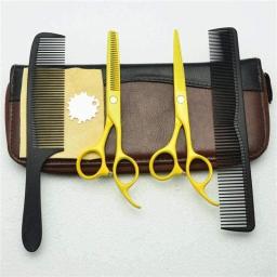 Barber Scissors Professional Barber Scissors And Thinning Scissors Set Gold Stainless Steel Exquisite Hair Scissors-6.0 Salon Barbers Or Home Use