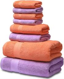 Bath Towel,100% Cotton Bath Towel Set,Soft and Super Absorbent,Hand Towel,Washcloth, for Family Bathroom Set,BU GY,8 Towels Set