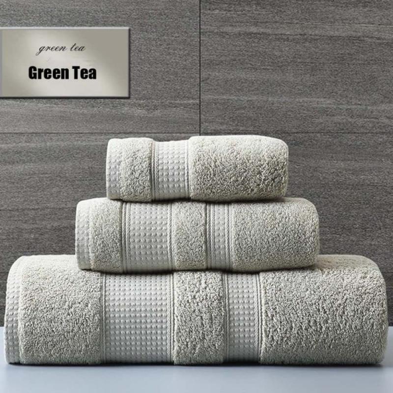 Bath Towel,Large Thick Towel Set Solid Color 100% Cotton Bath Towel Bathroom Hand Face Shower Towels for Adults Home Hotel,Green Tea,3pcs Towel Set