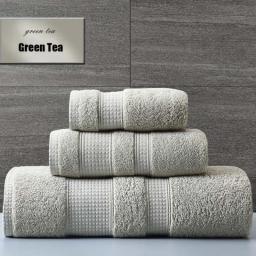 Bath Towel,Large Thick Towel Set Solid Color 100Percent Cotton Bath Towel Bathroom Hand Face Shower Towels For Adults Home Hotel,Green Tea,3pcs Towel Set