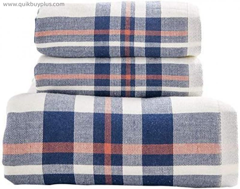 Bath Towel Scottish Plaid Bath Towels Set 100% Cotton Gauze Towels Soft and Absorbent Perfect for Bathroom and Beach Bath Towel Set (Color : Blueplaid)