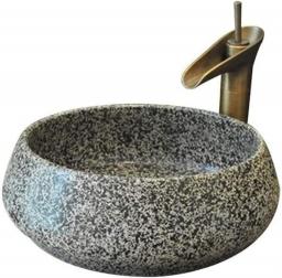 Bathroom Vessel Sink Natural Marble Stone Sink Bathrooms Ceramic Wash Basin, Counter Top Mounted Round Vessel Sink,43X15cm (Faucet Not Included)