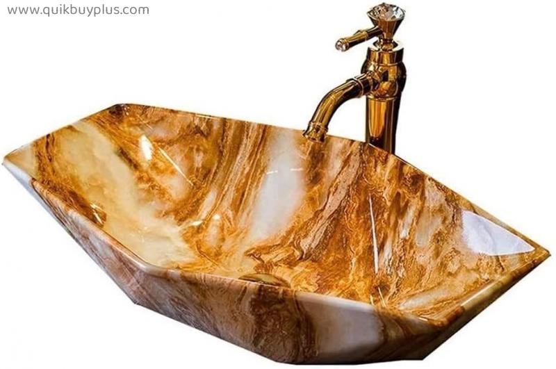 Bathroom Vessel Sink Natural Marble Stone Sink Bathrooms Ceramic Wash Basin ，Bathroom Floor Pots Sinks Minimalist Ceramic Pots Washbasins 64X42X13cm (Faucet Not Included)