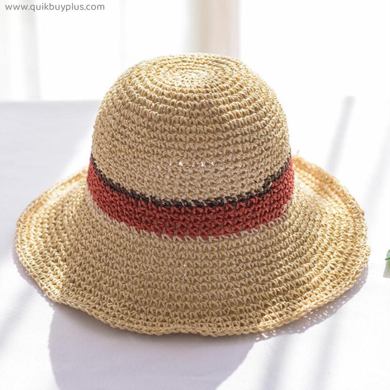 Beach Hat Women's Summer Straw or Wicker Hat Bucket Hat Sun Hat Striped Visor
