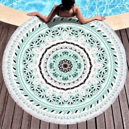 Beach Towel Sand Proof Yoga Mat Microfiber Bohemia Abstract Pattern Round with Fringe Beach Mat for Picnic Yoga Beach