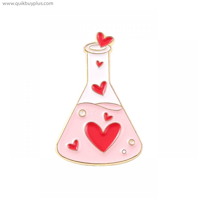 Beaker Enamel Pins Bottle of Galaxy Rainbow Pink Heart Bowknot Metal Brooches Badges Pins up Gift for Science Lover