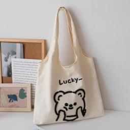Bear Canvas Bag Small Cloth Tote Bag Student Shopping Bag Beach Lunch Travel and Shopping Grocery Bag