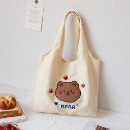 Bear Canvas Bag Underarm Bag Small Cloth Bag Reusable Foldable Hand Carry Bag Ladies Children Student Gifts