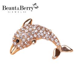 Beaut&Berry Rhinestone  Dolphin Brooches Women Men Gold hinestone Fish Party Causal Office Brooch Pins Gifts