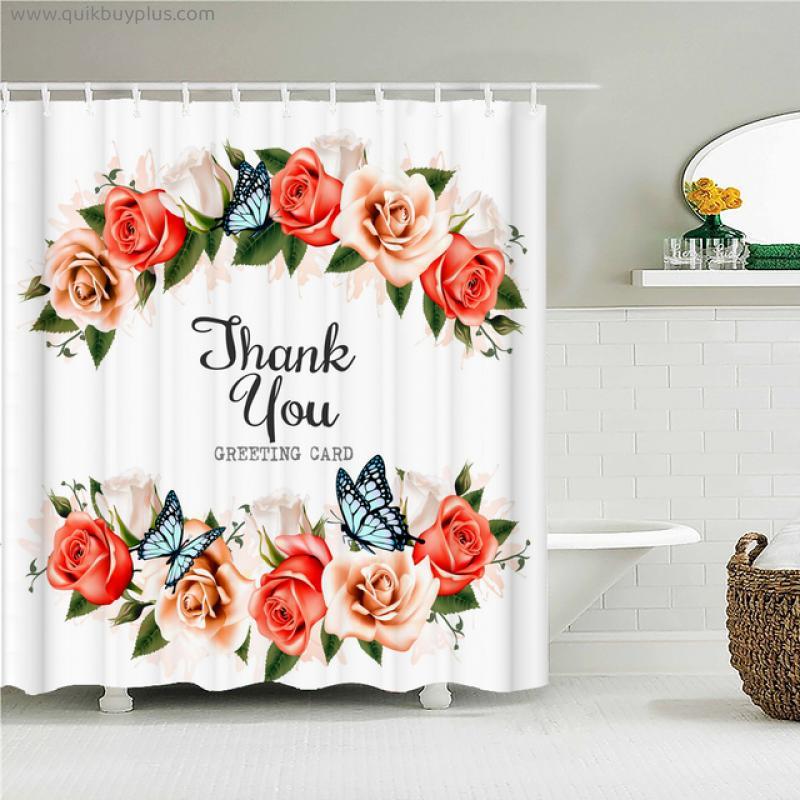 Beautiful Flowers Shower Curtain Bathroom Waterproof Shower Curtain Birds Butterfly Printing Curtains for Bath Shower With Hooks