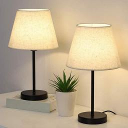 Bedside Table Lamps Set Of 2, Modern Lamps Small Desk Lamps For Bedroom, Living Room With Ivory White Barrel Fabric Shade & Metal Base,(Small Desk Lamps)