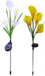 Best Solar Lights for Outdoor Pathway, 2PCS Solar Common Callalily Lawn Lamp Artificial Flower LED Pole Stick Light Outdoor Decoration for Garden (White/Yellow)