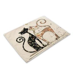 Bkack Cat Pattern Cotton Linen Pad Dining Table Mats Coaster Bowl Cup Mat Pattern Kitchen Placemat 42*32cm Home Decor MA0125