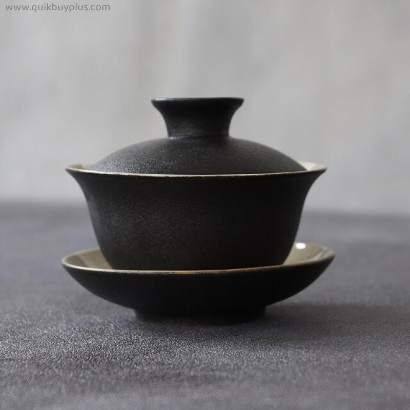Black Ceramic Gaiwan Teaup Kung Fu Tea Sets 130ml Gift Tea Set Afternoon Tea