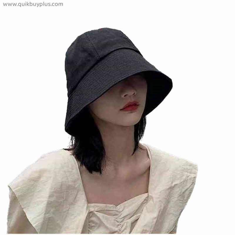 Black Women Bucket Hat Casual Cotton Solid Color Panama Cap Outdoor Beach Visor Sun Hats Lady Girl Fisherman Cap