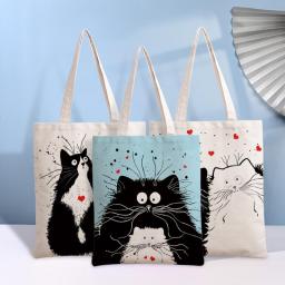 Black cat printing handbag color printing canvas bag student messenger canvas bag shopping company promotional bag