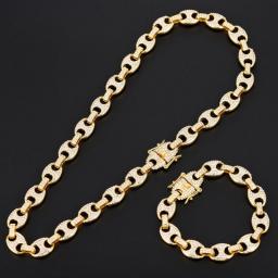 Bling Coffee Bean Iced Out CZ Pig Nose Rhinestone Choker Link Chain Necklaces Bracelet For Men HIP HOP Jewelry