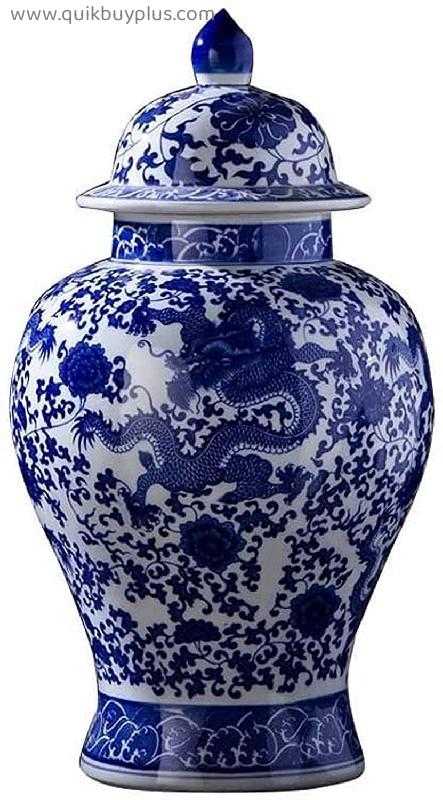 Blue & White Porcelain Vases Antique Vase Blue And White Chinese Vase,Table Lamp Ceramic White Romantic Embossed Flowers Vase Drum Shade for Living Room Family Bedroom Bedside Nightstand Wedding Ceram