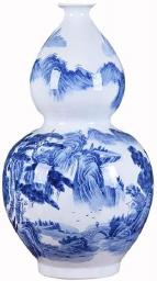 Blue & White Porcelain Vases Antique Vase Ceramic decoration ornaments, blue and white landscape creative Chinese home, ceramic Feng Shui gourd bottle vase decoration 52*27cm blue Ceramic Flower Vase