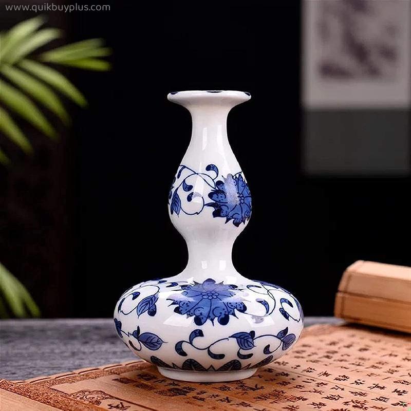 Blue & White Porcelain Vases Hand-painted Vase Small Mouth Ceramic Blue and White Porcelain Vase, Retro Hydroponic Flower Insert Decoration Home Living Room Small Flower Porcelain Vase Ceramic Flower